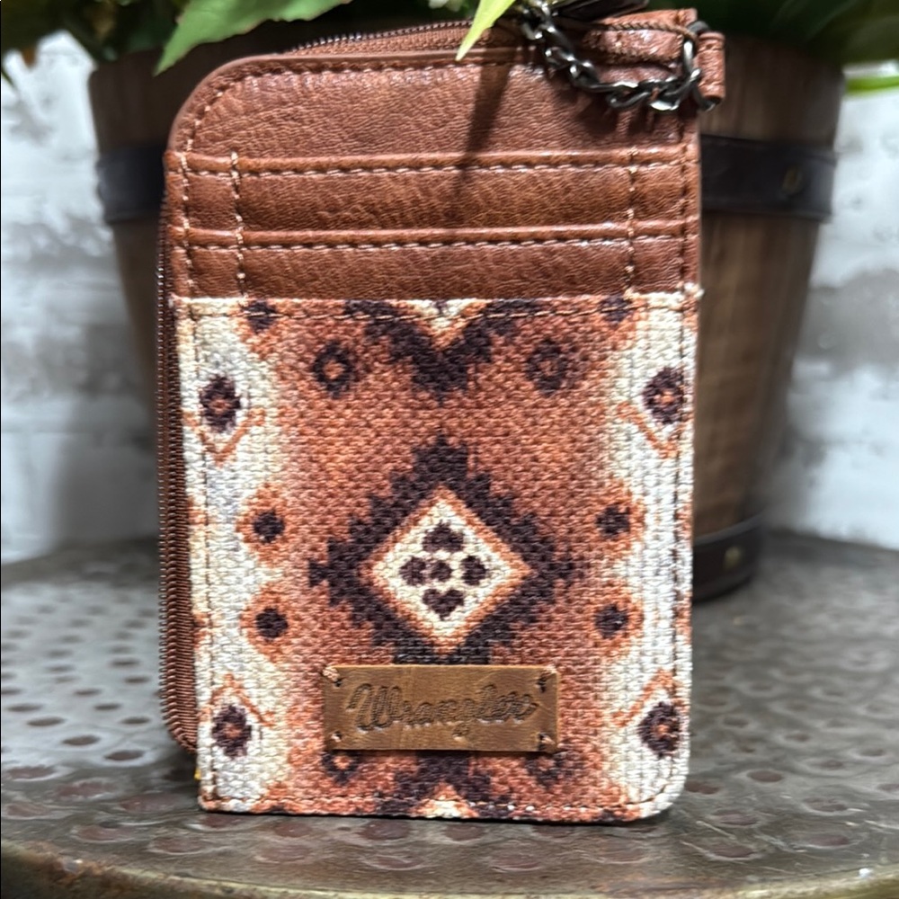 Wrangler Geometric Brown and Tan Card Holder